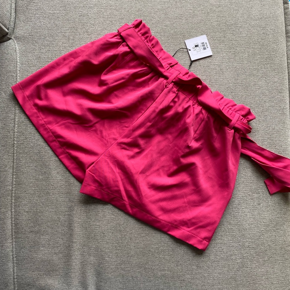Pink paper bag shorts with tie waist